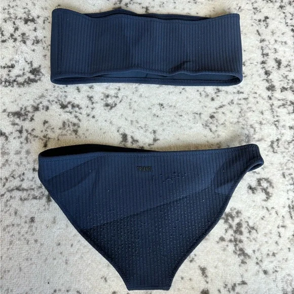 Navy Triangl Strapless Bandeau Bikini Set - Picture 2 of 4